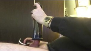 Straight Guy uses Pump on Cock and Cums