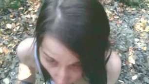 18 year old teen does a outdoor POV blowjob&period; Cum on face
