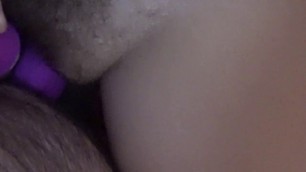 Homemade missionary sex on bed after foreplay with hairy sexy ink'd pawg girl with toys