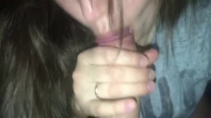 Greedy blowjob from girl with cum on face.